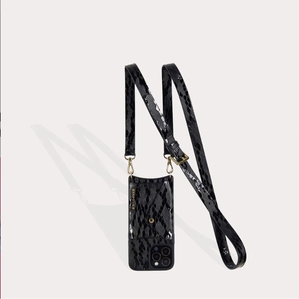 HAILEY
Embossed Leather Crossbody Bandolier in Matte Black/Gold